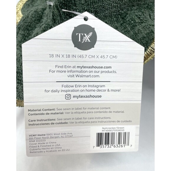 My Texas House Green Nutcraker Christmas Decorative Holiday Throw Pillow 18x18" - Picture 6 of 6